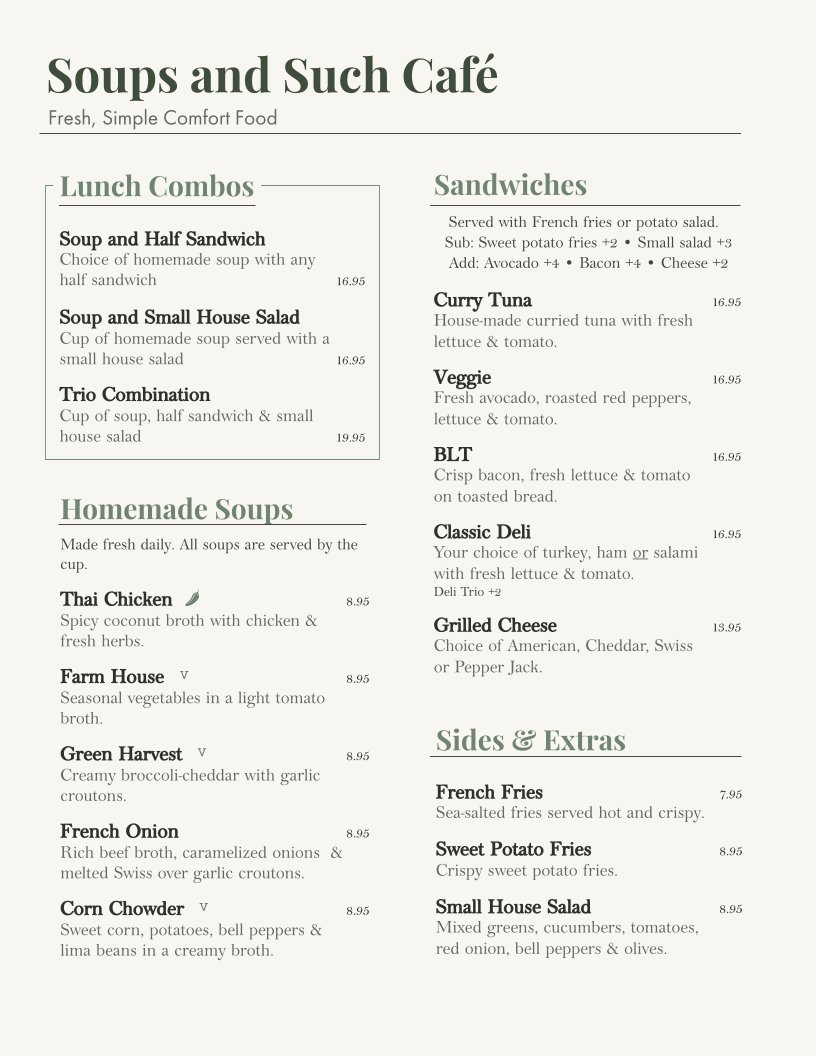Printed menu showing Benedicts and quiche